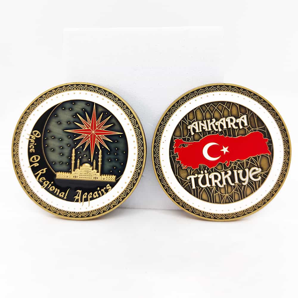 锌合金射出软珐琅抛光3D浮雕风格土耳其遗产清真寺形状纪念币