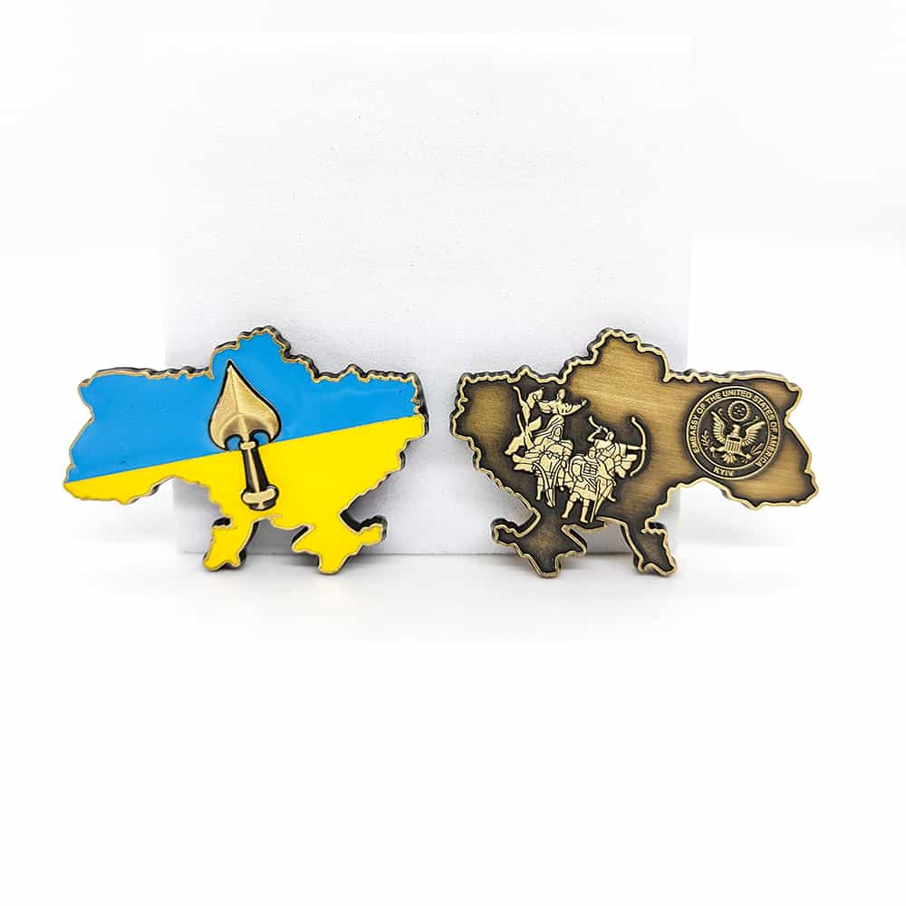 锌合金射出烤漆抛光3D浮雕传统风格乌克兰三叉戟形状民族特色文化纪念币